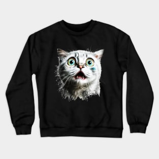 Funny Scared Cat Face, Cat Lover, Scaredy Cat Crewneck Sweatshirt